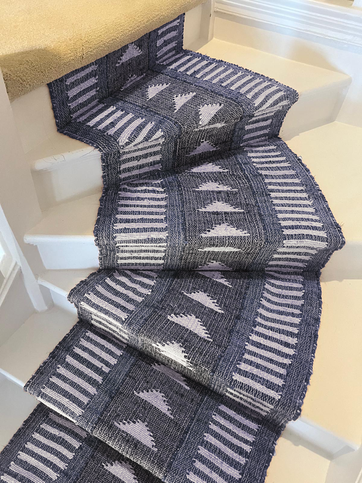 Amina blueberry blue jute wool stair runner by Sophie Cooney Runners