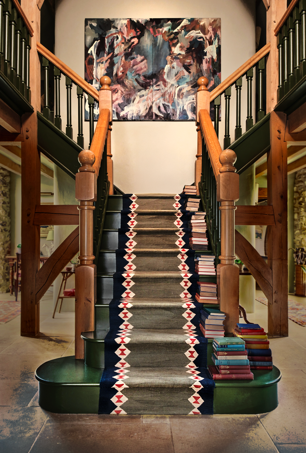 Bespoke via eye design moss green stair runner by Sophie Cooney Runners