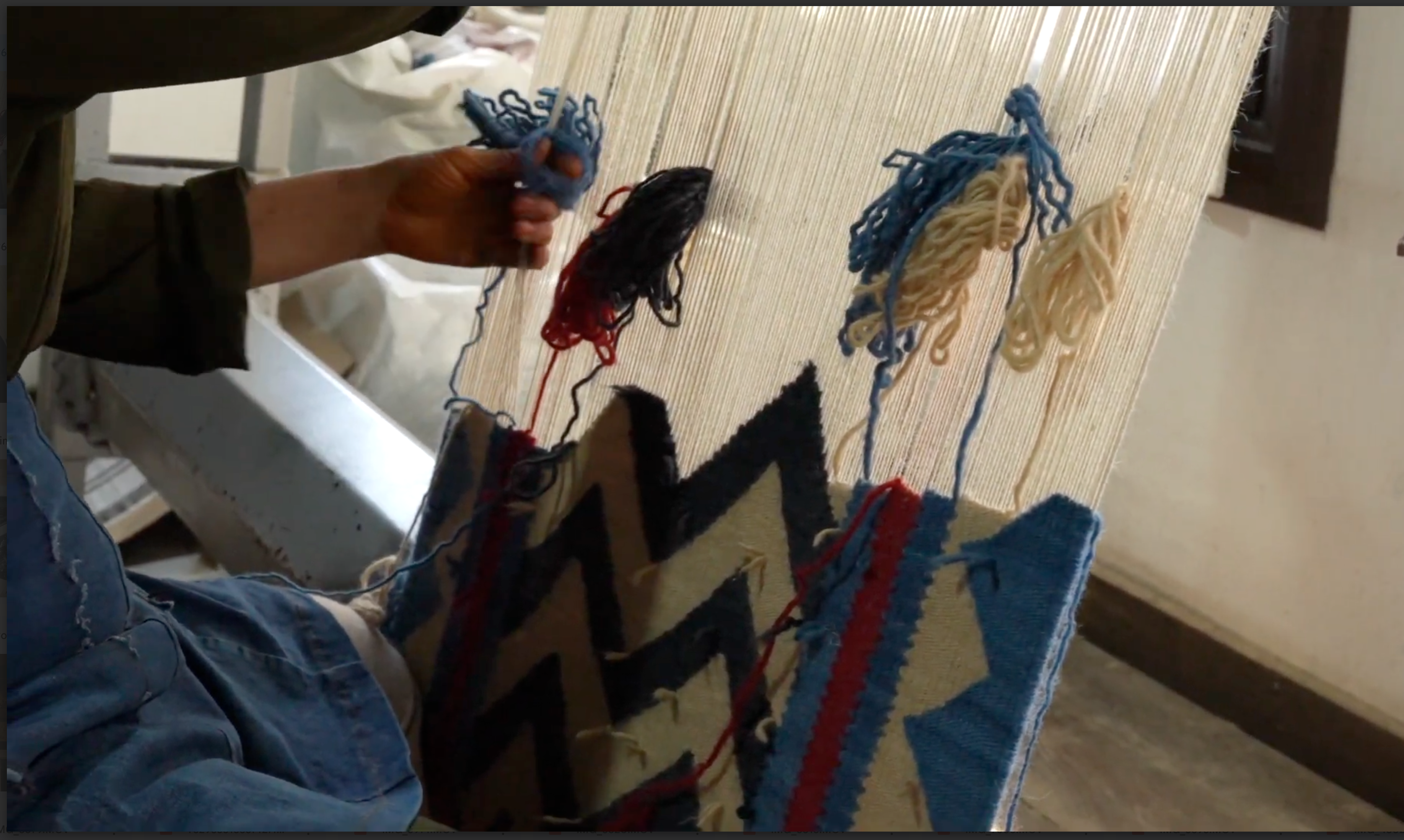 Weaving procress Tribal blue handwoven wool runner by Sophie Cooney Runners