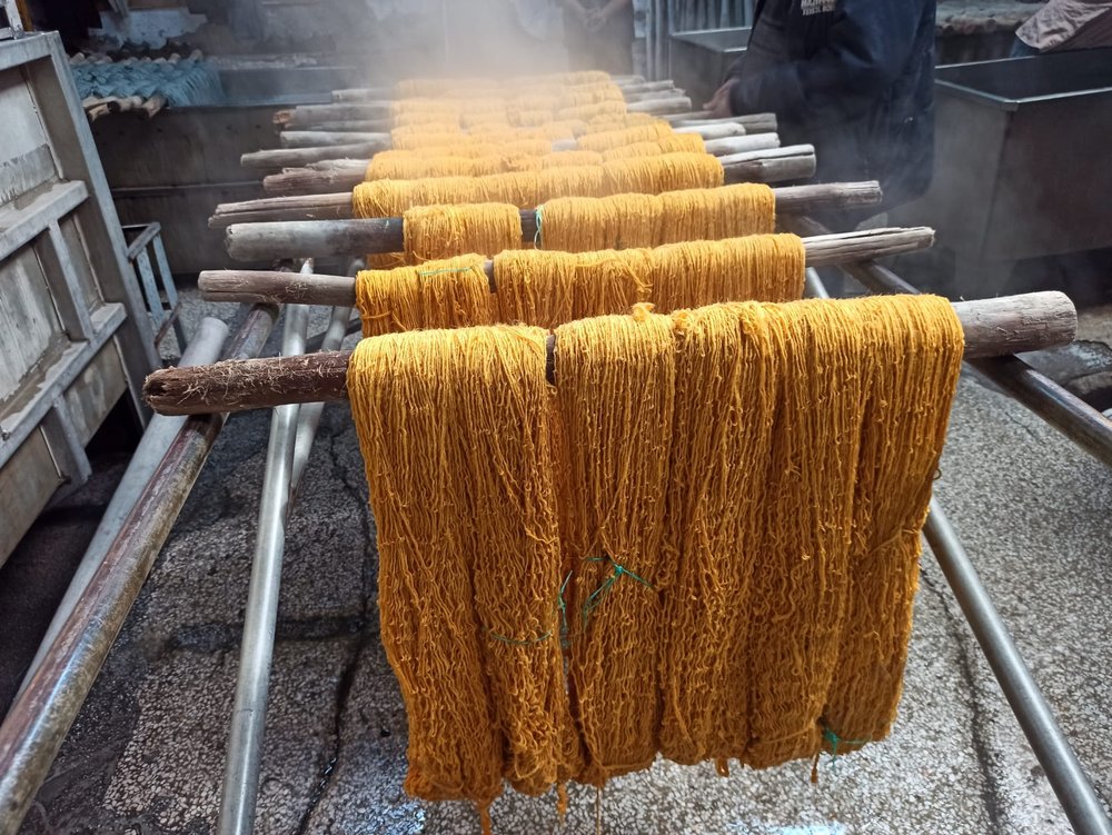Hand dyed wool using traditional techniques and natural dyes
