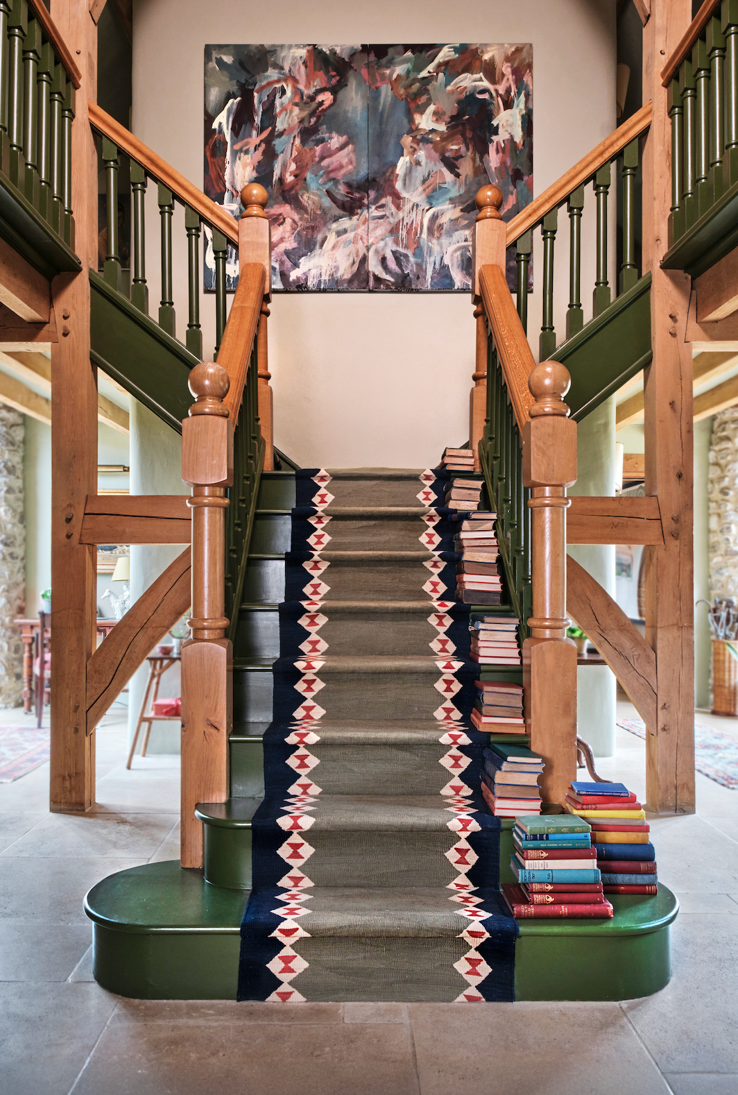 Bespoke moss green via eye design wool stair runner by Sophie Cooney Runners