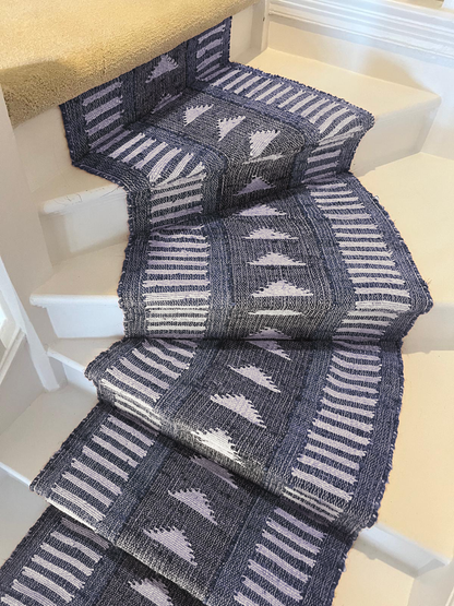 Amina blueberry blue jute wool stair runner by Sophie Cooney Runners