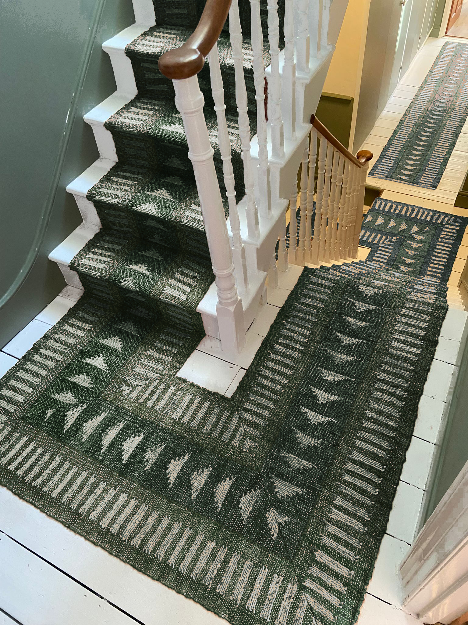 Amina green jute wool stair runner by Sophie Cooney Runners