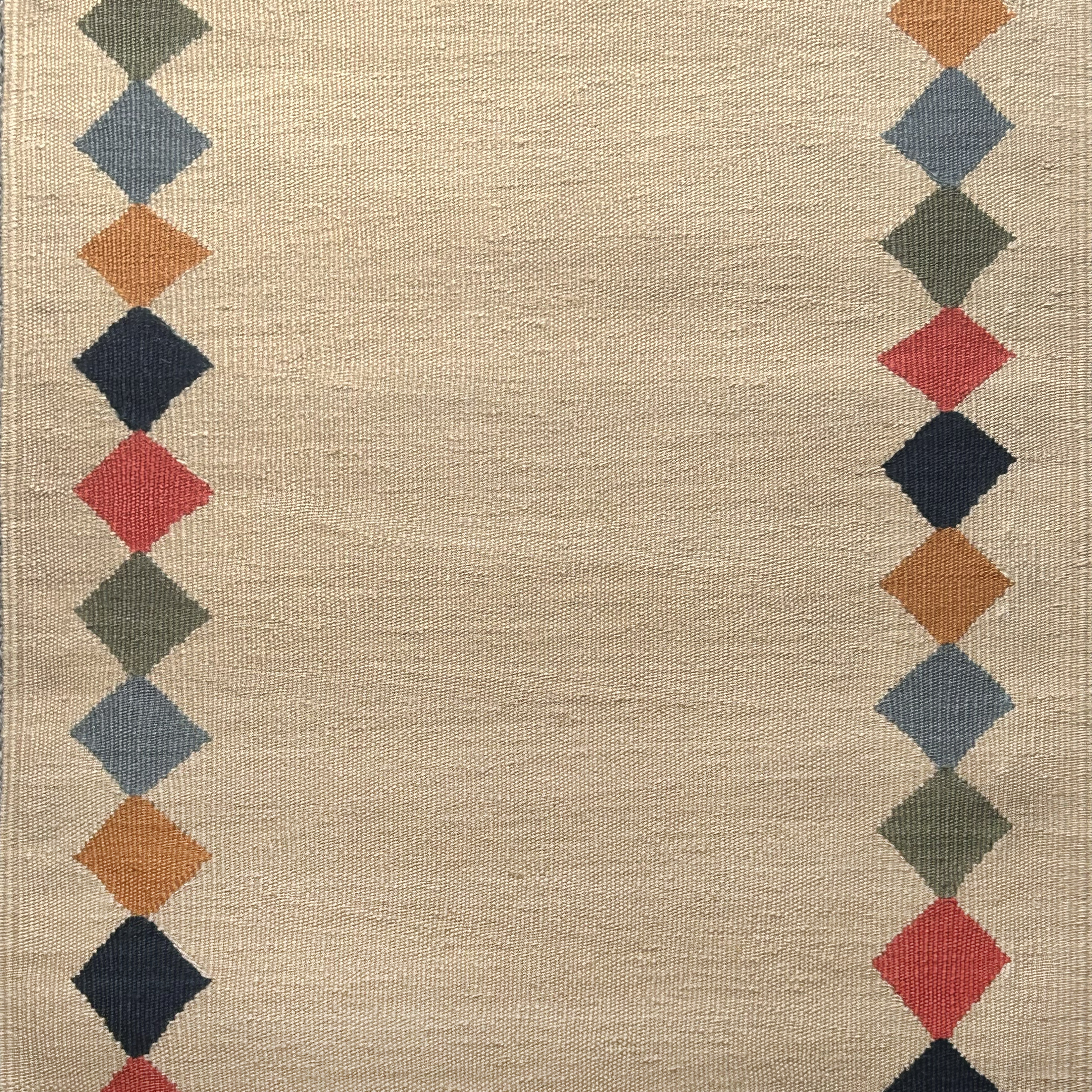 Azra Oat Wool Stair Runner with diamond pattern on a oat background