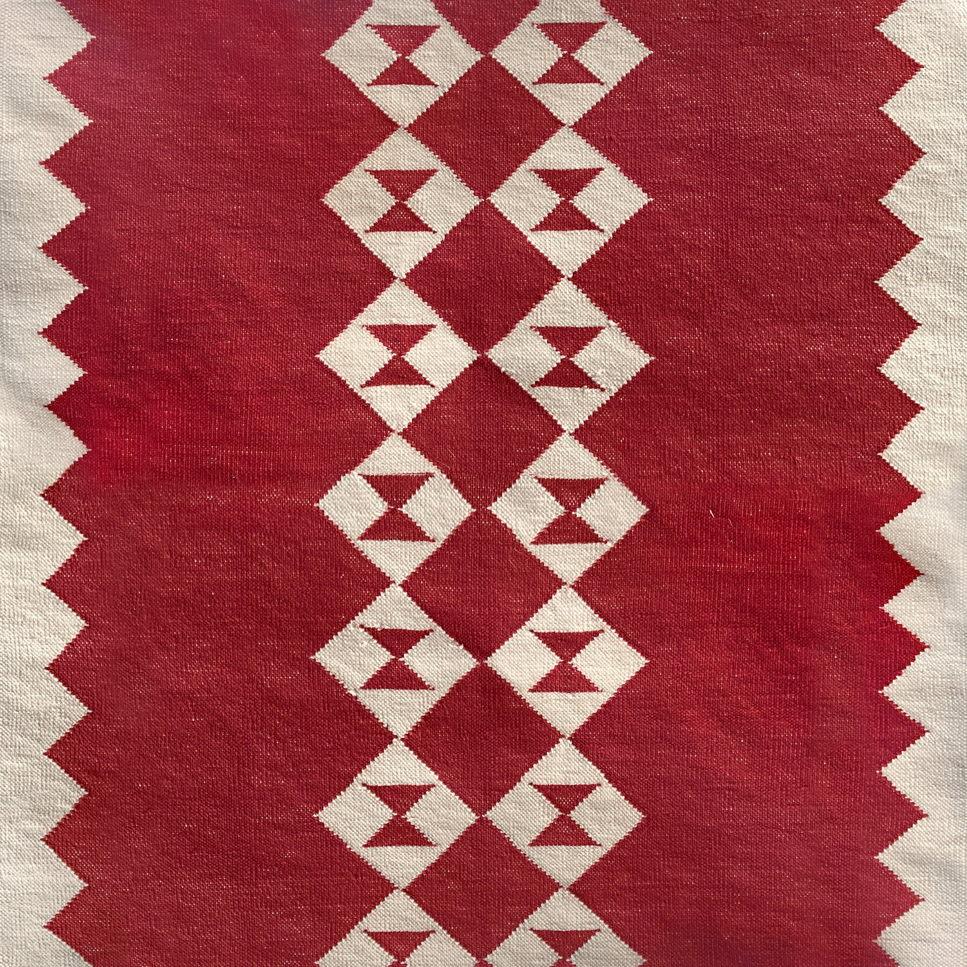 Eye Duo Red raw cotton stair runner by Sophie Cooney Runners