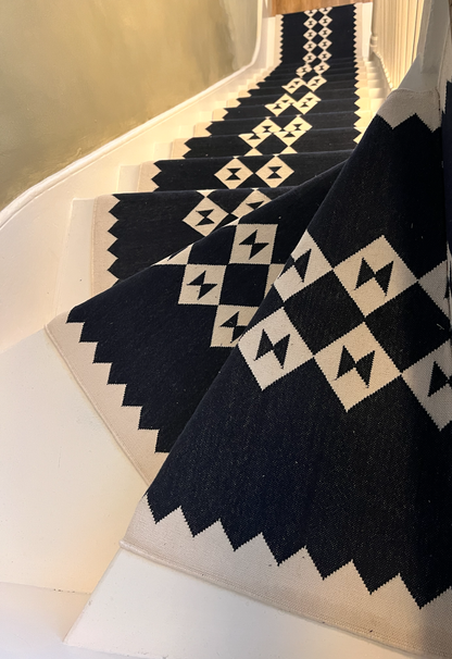 Eye duo navy wool stair runner by Sophie Cooney Runners