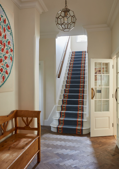 Thora Blue raw cotton stair runner by Sophie Cooney Runners