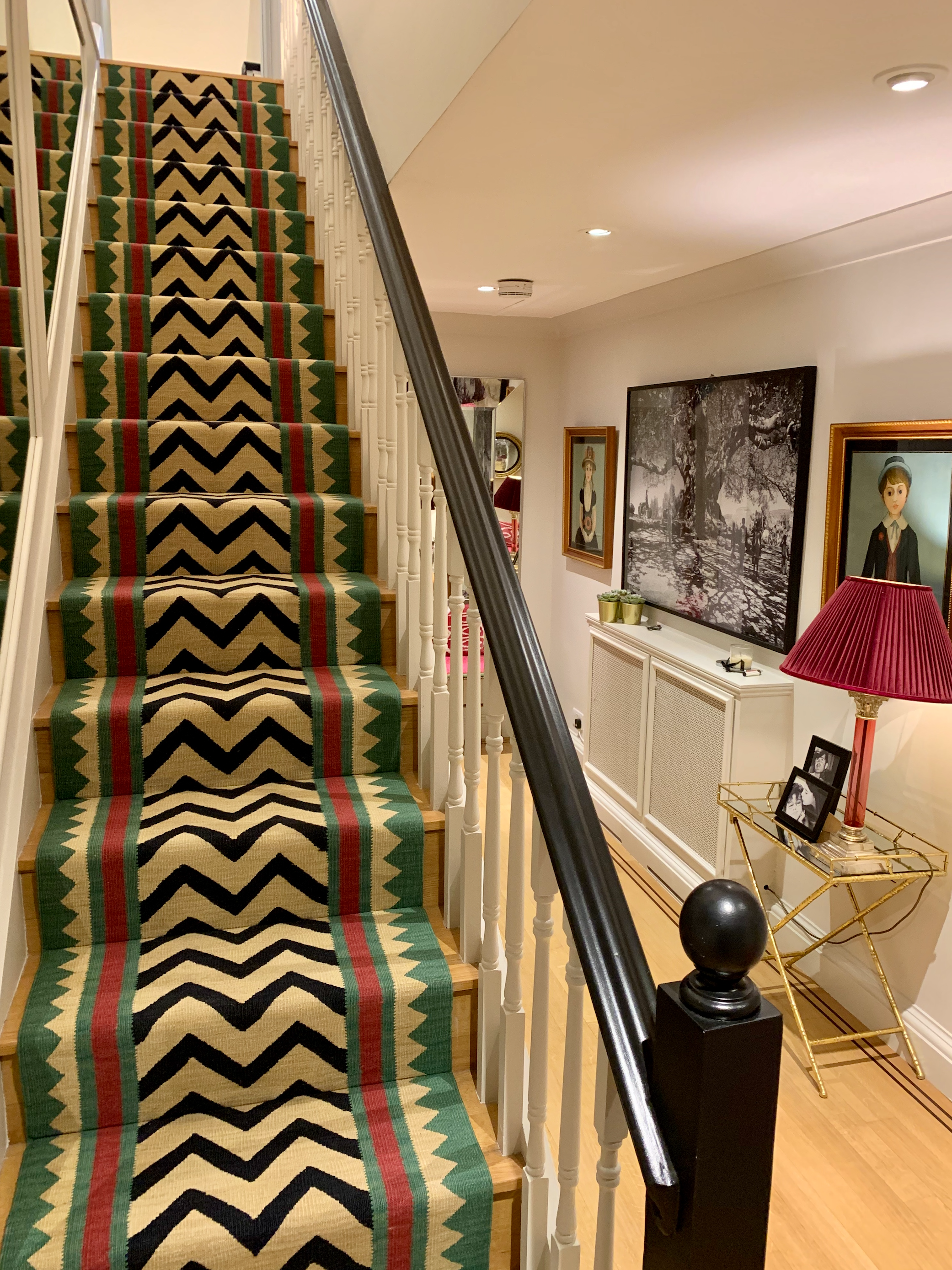 Bespoke green tribal wool stair runner by Sophie Cooney Runners