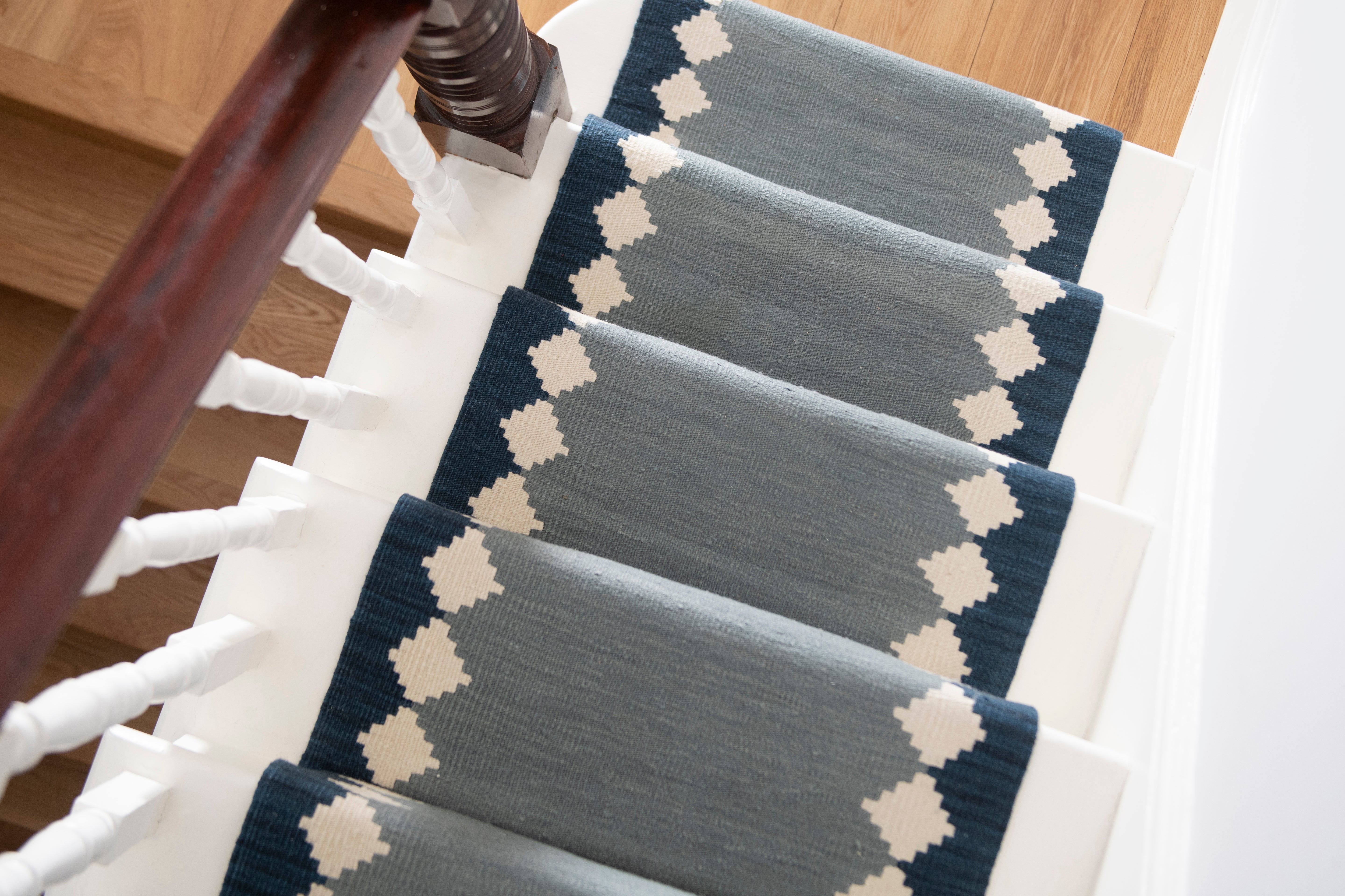 Via stone blue wool stair runner by Sophie Cooney Runners