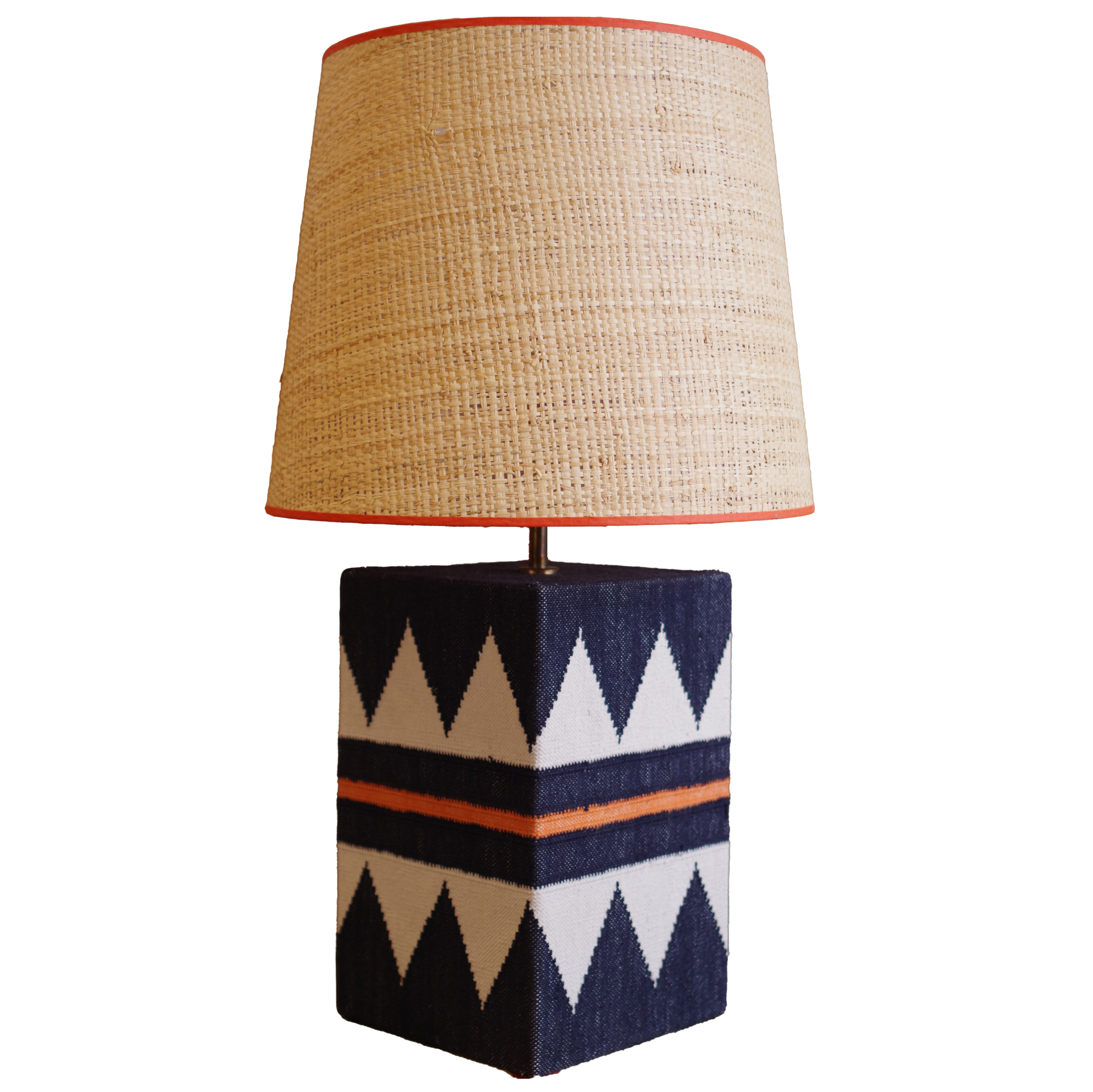 Zuri Navy raw cotton lamp with lamp shade isolated on no background