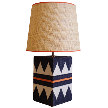 Zuri Navy raw cotton lamp with lamp shade isolated on no background